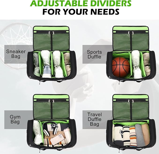 Sneaker Bag for Travel, Outdoor Sports Gym Bag Shoe Bags for 4 Pairs of Sneakers up to Size 14, Travel Duffel Bags with 3 Adjustable Dividers & Shoulder Strap, Sneakerhead Gift