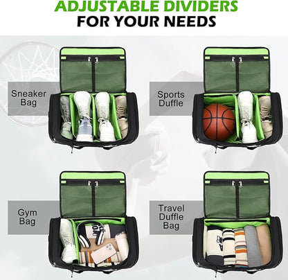 Sneaker Bag for Travel, Outdoor Sports Gym Bag Shoe Bags for 4 Pairs of Sneakers up to Size 14, Travel Duffel Bags with 3 Adjustable Dividers & Shoulder Strap, Sneakerhead Gift