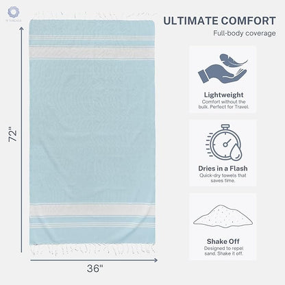 Cotton Turkish Beach Towel Towels Oversized 36"x72" Pool Absorbent Extra Large Quick Dry Sand Travel Towel (Aqua Blue, 2 Pack)