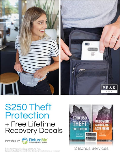 Peak Gear Travel Money Belt. Premium Quality Travel Wallet with RFID Blocking Fabric to Protect Credit Cards, Passports and Documents. Exclusive Theft Protection and 2 Recovery Tags | Gray