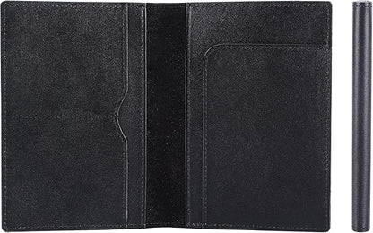 STAR VISTA Albatross Leather Travel Passport Holder, Minimalist Design, Calfskin Leather Case for Women and Men - Slim Passport Wallet, Bifold, RFID Blocking, Black