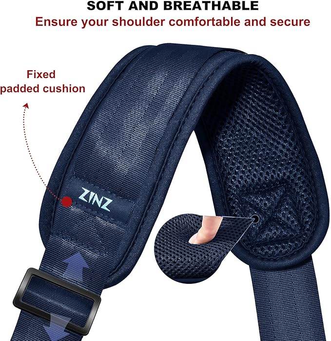ZINZ 74" Shoulder Strap with Fixed Pad and Dual Balanced Buckles，Blue