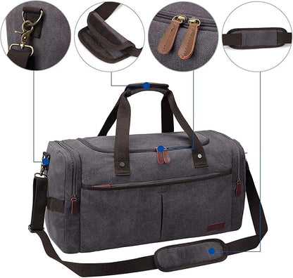 S-ZONE Canvas Duffel Bag for Travel 65L Weekender Overnight Travel Bags with Shoes Compartment for Men