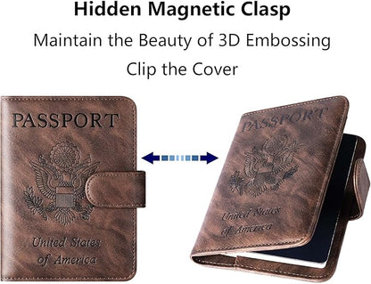 Airtag Passport Holder Cover Wallet Travel Essentials Leather Rfid Blocking Case Vacation Luggage Must Haves Travel Accessories for Men Women (117#Coffee)