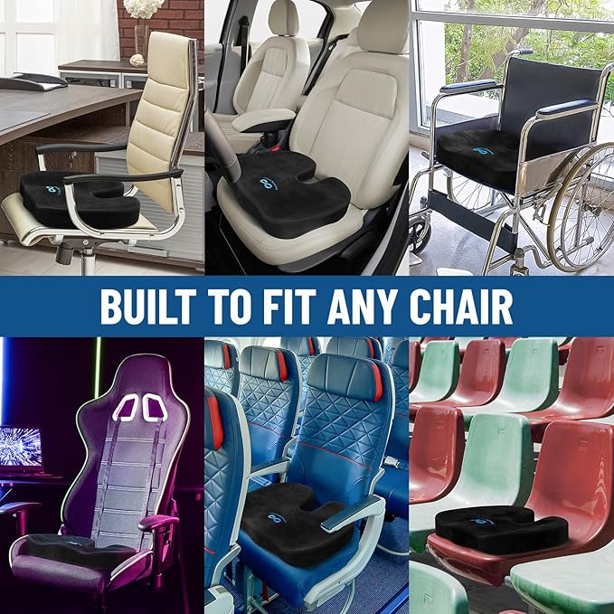 Everlasting Comfort Doctor Recommended Memory Foam Seat Cushion for Office Chairs & Car - Ergonomic Office Desk Accessories - Cushions for Tailbone Pain Relief, Sciatica & Back Support Pillow