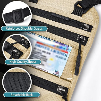 RFID Blocking Travel Neck Wallet–Hidden Passport Holder & Anti-Theft Money Pouch for Men & Women, Lightweight Concealed Travel Organizer with Adjustable Strap Secure Document
