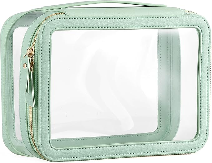 HBlife Clear Makeup Bag Organizer, Portable Travel Toiletry Cosmetic Case for Women, Large Make Up Bag Makeup Train Case Transparent Storage Pouch with Handle(Green)