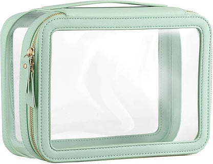 HBlife Clear Makeup Bag Organizer, Portable Travel Toiletry Cosmetic Case for Women, Large Make Up Bag Makeup Train Case Transparent Storage Pouch with Handle(Green)