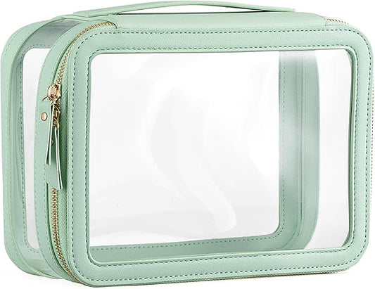 HBlife Clear Makeup Bag Organizer, Portable Travel Toiletry Cosmetic Case for Women, Large Make Up Bag Makeup Train Case Transparent Storage Pouch with Handle(Green)