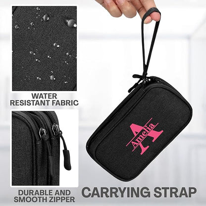 Personalized Electronics Organizer Travel Case – Custom Name Compact Cable Storage Bag for Chargers, Cords, USB Flash Drives – Waterproof Tech Pouch for Travel, Business and Daily Organization-Black