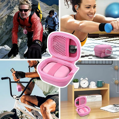 co2CREA Hard Case for Beats Powerbeats Fit with Carabiner Clip, Shockproof Earbuds Storage Box – Protective Travel Cover for Wireless Noise Cancelling Earbuds (Pink Case)