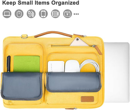 MOSISO 360 Protective Laptop Shoulder Bag,17-17.3 inch Computer Bag Compatible with MacBook, HP, Dell, Lenovo, Asus Notebook,Side Open Messenger Bag with 4 Zipper Pockets&Handle, Yellow