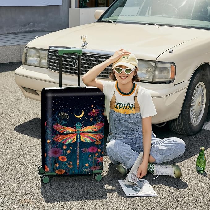 FOREVER QUEEN Magical Dragonfly Luggage Cover Suitcase Protector Suitcase Cover Anti-Scratch,Stretchable Bag Cover Washable Durable Polyester