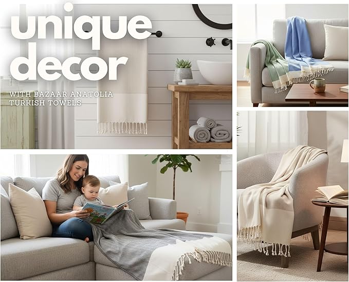 Bazaar Anatolia Turkish Beach Towel 100% Cotton Bath Towels 71x39 Quick Dry Sand Free Lightweight Large Oversized Herringbone Green