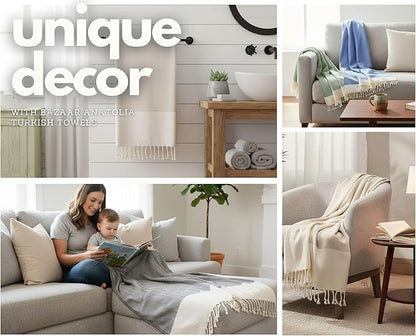 Bazaar Anatolia Turkish Beach Towel 100% Cotton Bath Towels 71x39 Quick Dry Sand Free Lightweight Large Oversized Herringbone Light Blue