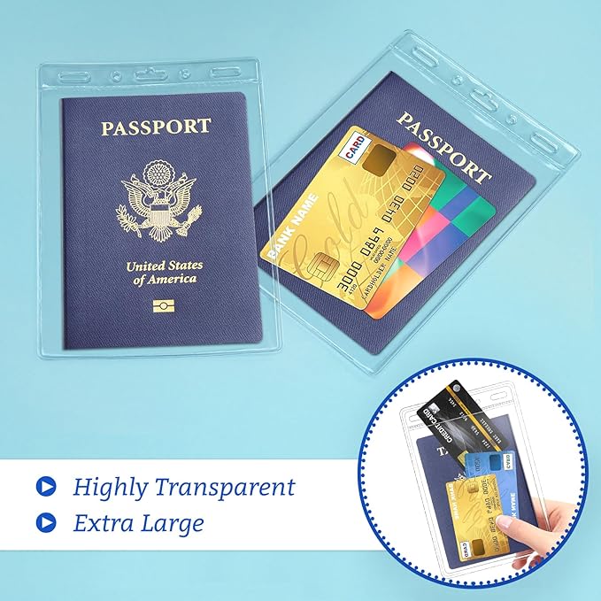 100 Pack Clear Plastic Passport Identification Card Holders, 4x6 Inch Vertical No Zipper Plastic Name Badge ID Card Holders