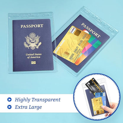 100 Pack Clear Plastic Passport Identification Card Holders, 4x6 Inch Vertical No Zipper Plastic Name Badge ID Card Holders