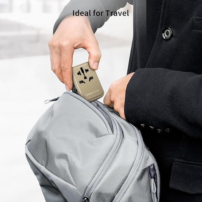 MOMAX 6-in-1 Universal Travel Adapter, GaN 70W International Power Adapter, 3 USB-C PD Fast Charging & 2 USB-A QC, 1 AC, All-in-one International Plug Adapter for Travel European UK AUS JP