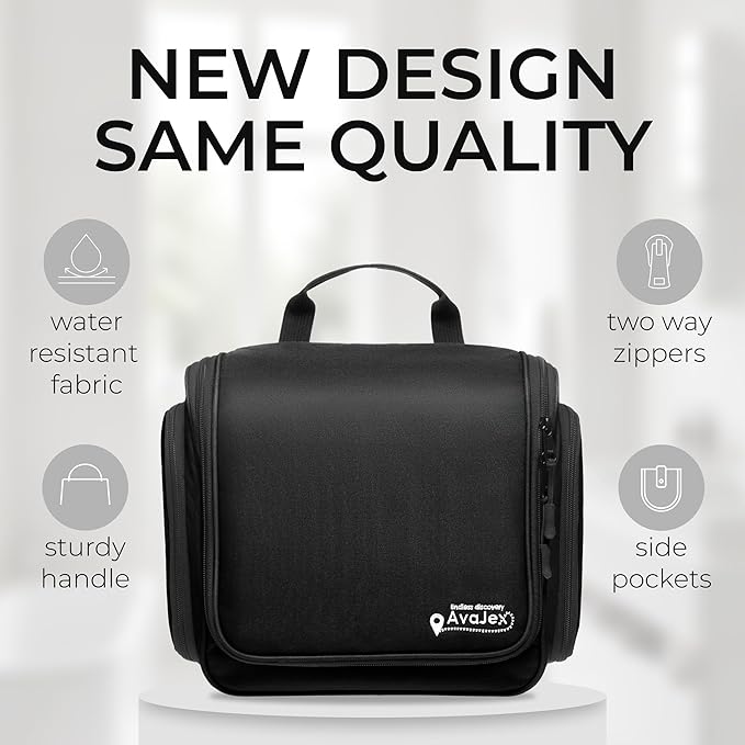 Travel Toiletry Bag for Men and Women - (10.6”x10.6”x3.2”) Large Hanging Toiletry Organizer - Waterproof Hygiene Bag with Metal XXL Swivel Hook, with Sturdy Zippers and 15 Compartments for Toiletries