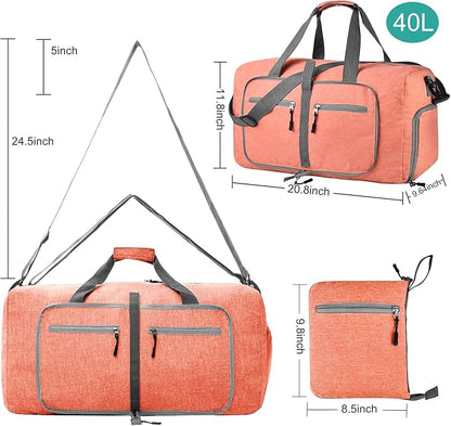 Dimayar 40L Travel Duffle Bag for Men Women - Foldable Duffel Bag with Shoes Compartment - Overnight Bags Waterproof & Tear Resistant(Orange)