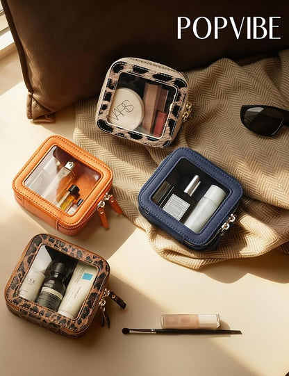 Popvibe Clear Makeup Bag Travel Cosmetic Case Transparent Toiletry Bag with Zipper, Portable Make Up Organizer Traveling Compact Car Bag for Essentials