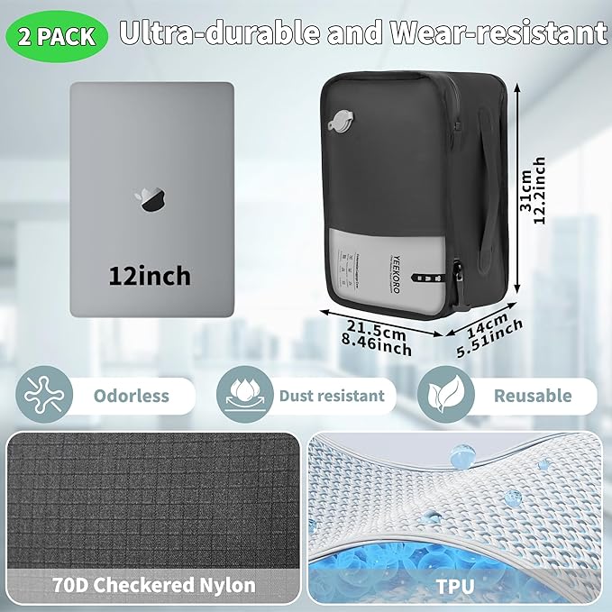 Compression Packing Cubes for Travel, Small Vacuum Bags for Business Trip, 12 Inch Professional IP67 Reusable Packing Cubes, Organizer Bags for Luggage for Women & Men(2 PACK, No Pump)