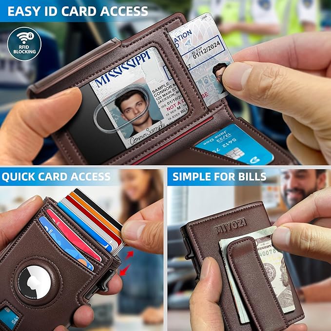 Airtag Wallet for Men,with Money Clip 10 Cards Metal Case Smart Slim Pop Up Credit Card Holder Flip with Magnetic Closure RFID Blocking wallet with Gift Box