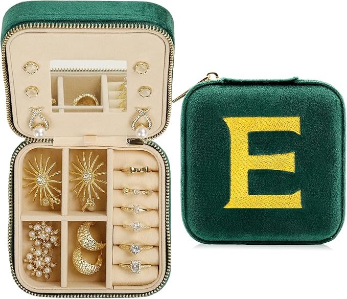 Jenria Christmas Gift for Women, Travel Jewelry Case for Women, Jewelry Organizer, Jewelry Box, Unique Gifts, Personalized Gifts for Her, Birthday Gifts for Mom, Teen Girl, Girlfriend, Green, E