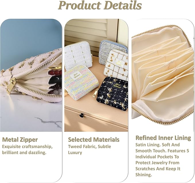 Small Travel Jewelry Case, Soft Tweed Organizer Pouch for Bangle, Bracelets, large Earrings, Beaded necklace, Anti-Scratch & Portable Jewelry Bag Holder for Travel & Everyday Use (lavender)