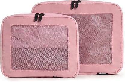 Aerotrunk Compression Packing Cubes for Travel - Luggage Organizer Bags - Double Zipper Packing Cubes for Suitcases (2-Pack, Rose)