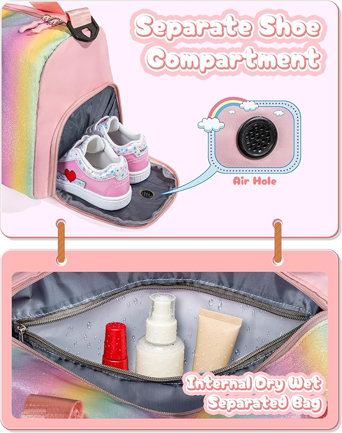 Birthday Gifts for 4 5 6 7 8 9 10 11 12 13 Year Old Girls-Christmas Gifts for Kids-Girl Gym Bag with Shoe Compartment, Kid Dance Bags Makeup Pouch, Preppy Things for Girl Gifts (Letter E)