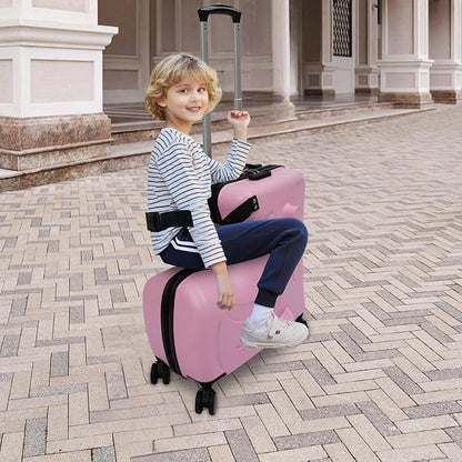 20" Children's Ride-on Trolley,Portable Kid's Ride-on Travel Suitcase with Wheels,Carry On Trolley Luggage for Kids Fun