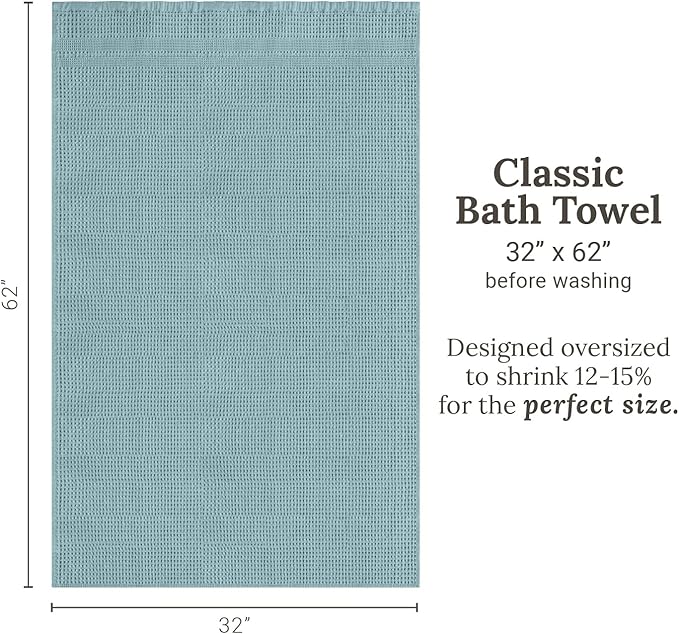 GILDEN TREE Waffle Towels for Bathroom, 100% Cotton Quick Dry Towel, Waffle Bath Towels Large, Absorbent Lightweight Travel Towel, Bath Towels Set of 2, Classic Style (Seafoam)