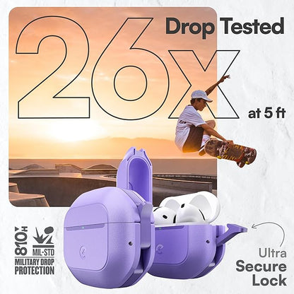 Keybudz for AirPods 4 Case with Lock - Fully Waterproof AirPods 4th Generation Case Cover - Keychain, Rugged Tough Protection, Hard Shell and Carabiner (Wild Lavender)