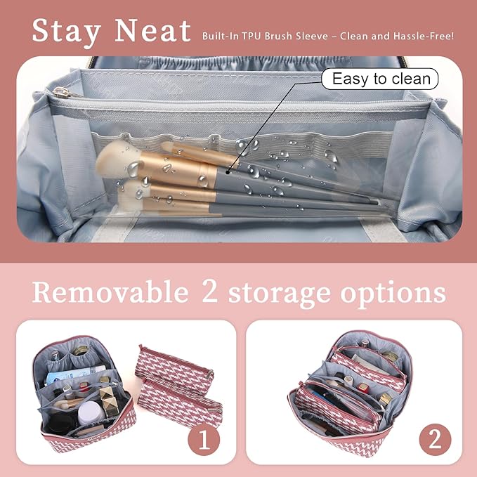 BOYATU Travel Makeup Bags for Women: Large Capacity Cosmetic Bag Set of 3 - Vegan Leather Make up Bags with Compartments - Wide Open Waterproof Toiletry Organizer Bag with Handle (B-03-Red)