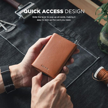 VULKIT Pop up Card Wallet Minimalist Cash Wallets RFID Blocking Leather Smart Credit Card Holder with ID window for Men