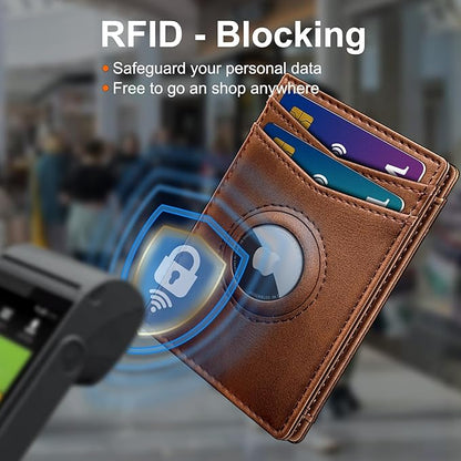 Airtag Wallet for Men- with Money Clip Gift Boxed, Magnetic Closure Slim Genuine Leather Front Pocket Wallet, 4.1"x 2.8", RFID Blocking