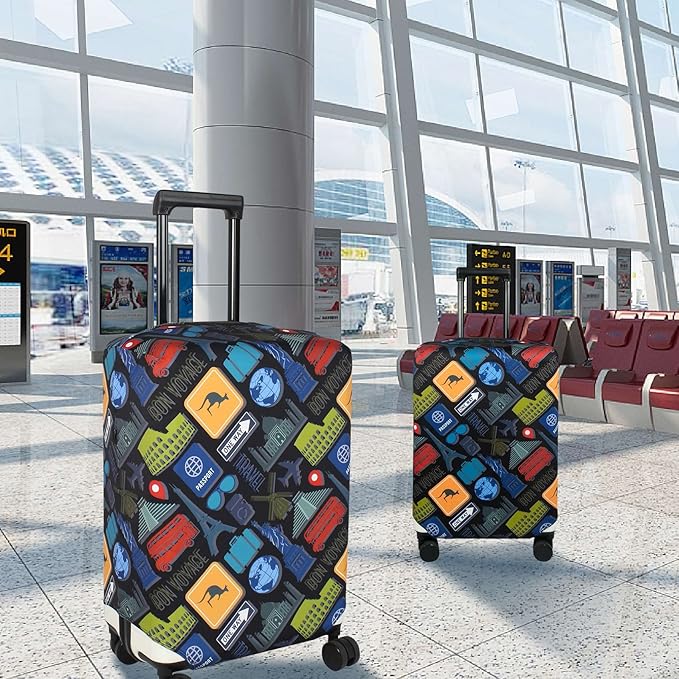 Explore Land Travel Luggage Cover Suitcase Protector Fits 27-30 Inch Case (Bon Voyage, L)