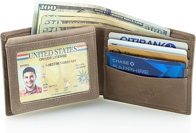 Stealth Mode Leather Bifold Wallet for Men With ID Window and RFID Blocking