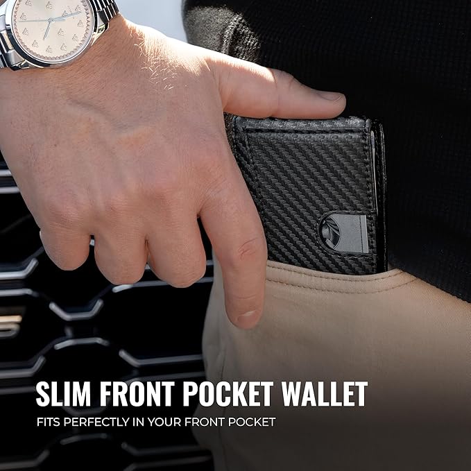 Kingly Cash Clip Slim Leather Wallet for Men with RFID Blocking & Money Clip - Minimalist Front Pocket Bifold Wallet Holds 12 Cards - Secure Card Holder with Easy Access Pull Tab