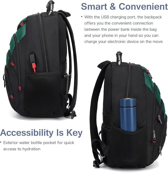 Boavan Laptop Backpack for men, 15.6 inch Laptop Bag with USB Port, Waterproof Travel Work Backpack Purse, Anti-Theft Teacher Nurse Doctor Casual Bookbags Office Business backpack，Deep Juniper Black