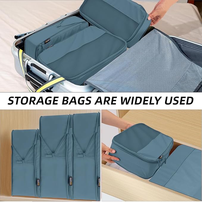 4 Piece Compression Packing Cubes for Suitcases and Backpack, Lightweight Travel Organizer Bags (Gray Blue)