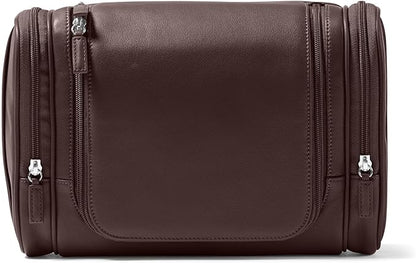 Leatherology Brown Hanging Toiletry Kit – Full Grain Leather Travel Organizer with Hanger and Multiple Storage Compartments