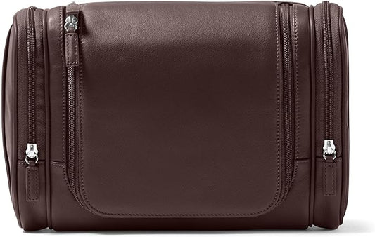 Leatherology Brown Hanging Toiletry Kit – Full Grain Leather Travel Organizer with Hanger and Multiple Storage Compartments