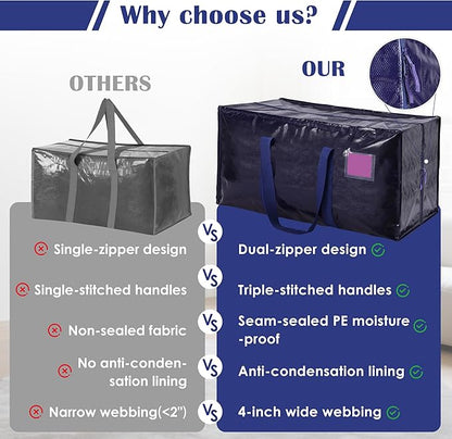 6 Pack Extra Large Heavy Duty Moving Bags with Reinforced Zipper & Wide Handles, Moisture-Resistant Storage Bins Packing Cubes for Clothes, College Dorm, Travel, and Home Organization, Dark Blue