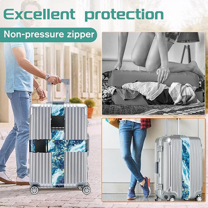 Slohif Luggage Straps for Suitcases Travel Belt Accessories Luggage Connector Identifiers Over Handle with Buckle Unique Nylon Adjustable Strap for Sleeping Bag Car Seat Sea Wave (2 Pack)