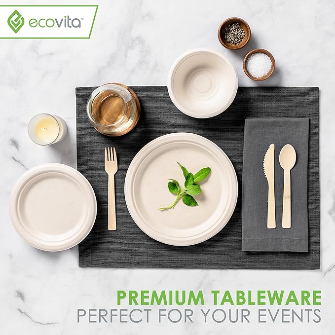 100% Bamboo Forks Spoons Knives Cutlery Combo Set - 380 Large Compostable Disposable Utensils (7 in.) Eco Friendly Durable and Tree Free Alternative to Wooden Silverware with Convenient Tray