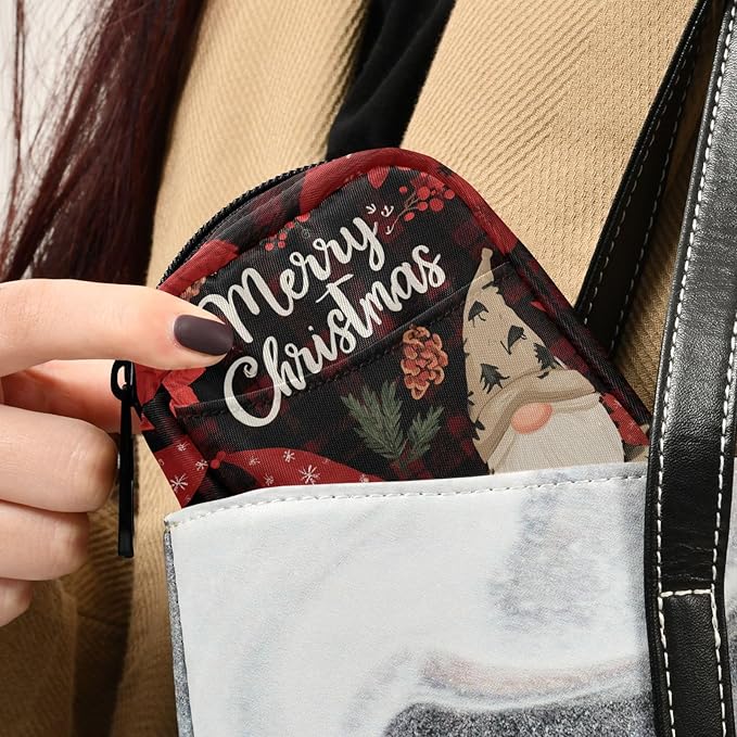 Checkered Christmas Floral Gnomes Travel Pill Organizer Case Box Container Weekly Portable Vitamin Medicine Holder Storage Bag with Zipper Removable