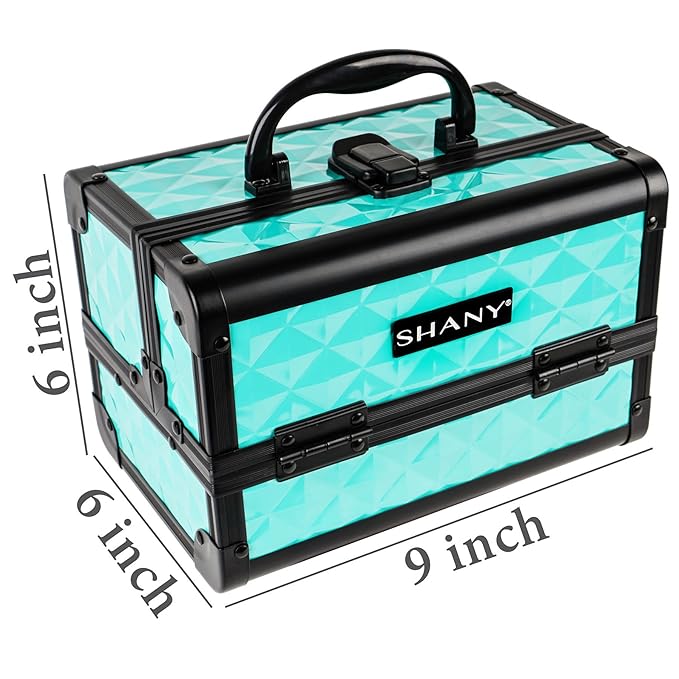 SHANY Chic Makeup Train Case Cosmetic Box Portable Makeup Case Cosmetics Beauty Organizer Jewelry storage with Locks, Multi trays Makeup Storage Box with Makeup Mirror - Turquoise