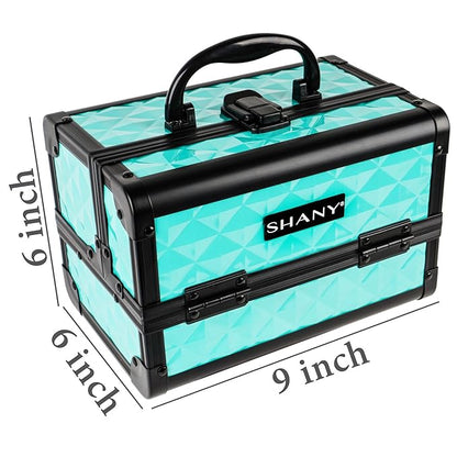 SHANY Chic Makeup Train Case Cosmetic Box Portable Makeup Case Cosmetics Beauty Organizer Jewelry storage with Locks, Multi trays Makeup Storage Box with Makeup Mirror - Turquoise